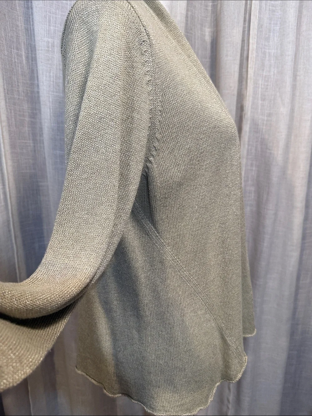 Eileen Fisher Petite Large Linen Blend Open Front Cardigan Oatmeal Lightweight - Picture 3 of 11